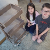 Mrs. Hatter had a cart that needed assembling. N, our family builder, set to work and put it together quite deftly and with no help to speak of. H did come along eventually and helped screw on a couple of wheels, but otherwise it was all his work.
