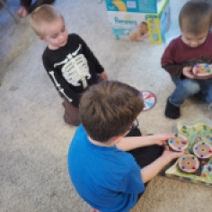 N is a great big brother. This morning he played Sneaky Snacky Squirrels with the little boys.