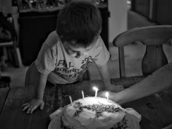 He didn’t even wait for the cake to be set on the table before he was blowing out the candles. He really loved his birthday this year.